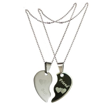 Two Pieces Couple Heart Shape Necklace by Menjewell 